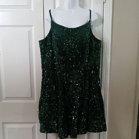 Emerald Green velvet sequin mini flare dress party holiday formal Sz  20W  NWOT - Picture 1 of 6